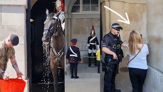 SHE CALLED THE POLICE OFFICER: Tourists Argue with Each Other at Horse Guards in London