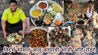 विदर्भ स्पेशल आलू वांग्याची भाजी अणि रोडगे #vidarbha Aloo wangyachi bhaji gap gap Shira #food