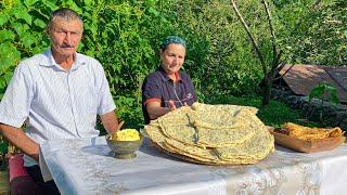 QUTAB WITH GREENS - Cooking a Traditional Azerbaijani Dish in Countryside (4K Village Life Vlog)