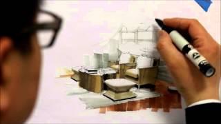 Tutorial - Freehand Marker Interior Rendering, MLib Living Room, HD Short 10 Min, 160115