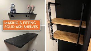 Solid Ash Shelves with Pipe Shelf Brackets