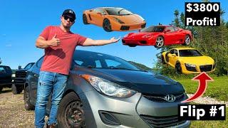 Flipping cars until I can afford a SUPERCAR! How I made $3800 flipping a $400 Hyundai Elantra!