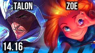 TALON vs ZOE (MID) | 1100+ games, 11/3/11, Legendary, Rank 14 Talon | EUW Challenger | 14.16