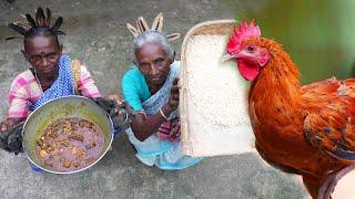 COUNTRY CHICKEN curry cooking by tribal Village Grandmothers | Red country chicken cooking & eating