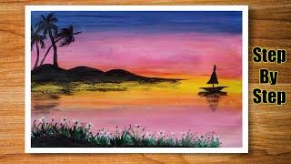 How to draw nature scenery painting | easy landscape painting | nature scenery painting with acrylic