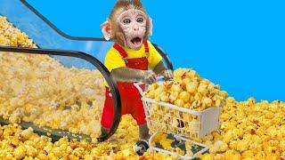 DoKi Monkey Eat Rainbow Candy And Go Shopping Giant Popcorn | DOKI MONKEY