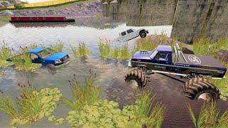 Saving trucks stuck in mud from rising river | Farming Simulator 19 mudding