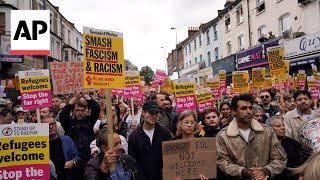 Anti-racism protesters rally in UK after a week of violence during anti-immigrant rioting