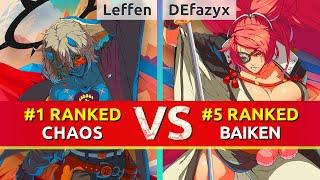 GGST ▰ Leffen (#1 Ranked Happy Chaos) vs DEfazyx (#5 Ranked Baiken). High Level Gameplay