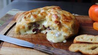 Baked Stuffed Brie - Brie en Croute stuffed with Cranberries & Walnuts