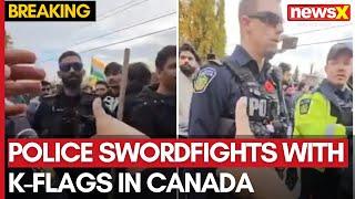 Video Shows Surrey Police Swordfighting with K-Flags Amid Brampton Temple Attacks in Canada | NewsX