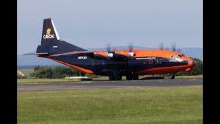 Cavoc Air Antonov An-12, Callsign Cargoline 7064 departing Prestwick Airport's rwy 12 4K