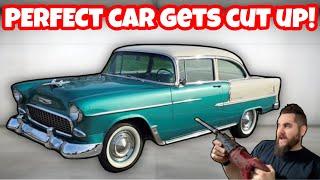 CUTTING UP THE NICEST CAR IVE EVER SEEN! ALL ORIGINAL 1955 CHEVY GOES CUSTOM HOT ROD! LS3 TURBO