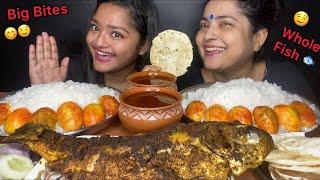 HUGE LUNCH! WHOLE FISH WITH BASMATI RICE  AND FRIED EGGS | BIG BITES MUKBANG | FOOD EATING VIDEOS