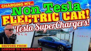 Driving my NON TESLA ELECTRIC CAR from LONDON to HARROGATE using ONLY the TESLA Supercharger NETWORK
