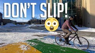 Ride a bike on winter snow and ice without slipping and falling