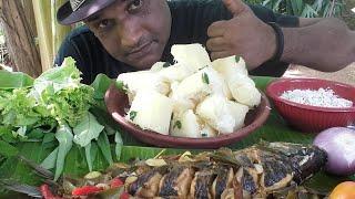 Cassava with Fish curry/ Cooking and Eating/ SL Food eating show (ASMR)..