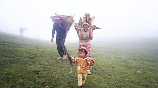 manjita taking firewood with her son and husband from the near jungle @Manjita's cooking