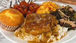 The Best Soul Food Dinner| Smothered Chicken| 7 Cheese Mac| Candied Yams| Collard Greens| Cornbread