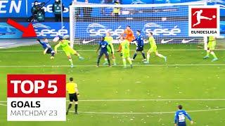 Top 5 Goals • Scissor-Kick, Poulsen's Lob & More | Matchday 23 - 2021/22