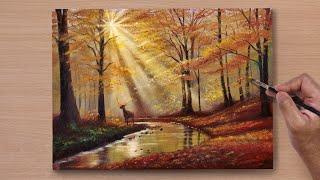 Easy Way to Paint a Autumn Morning Scenary / Acrylic Painting / STEP BY STEP #54