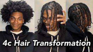 Two strand twist on extremely thick 4c hair DETAILED TUTORIAL. Amazing transformation. 