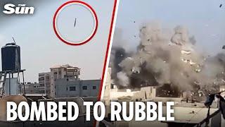 Moment huge bomb explodes inside Gaza flats as Israeli air strike demolishes building
