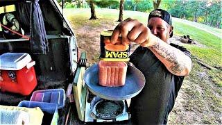 Cooking a Grilled SPAM & Cheese Sandwich out of my Truck (Truck Camping)