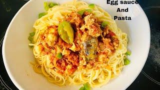 A LAZY DAY MEAL IDEA . Egg sauce with pasta .