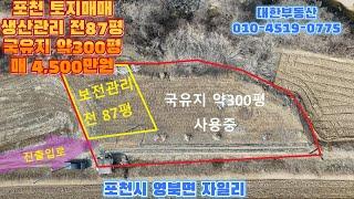 포천토지매매 영북면 운천리 소형토지 87평 국유지 약300평 매4,500만원
