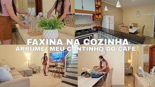 FAXINA CAPRICHADA| limpei meu cantinho do café, organização do armário, faxina na cozinha