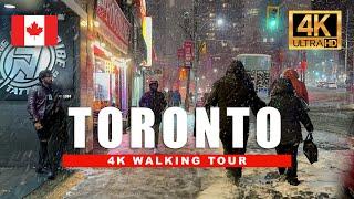 3 Hour Heavy Snowfall in Downtown Toronto - 2024 Winter Storm Walking tour [ 4K HDR 60fps ]