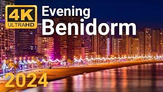 Evening Benidorm, Spain  | 2024 Walking Tour 4K 60FPS HDR | Full Walk Compilation