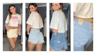 Levi’s On Camera 4K Try On Clothing Haul Hotpants Daisy Dukes Tight Jeans Mini Skirt