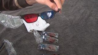 Unboxing of 5x Black Frame Red Blue 3D Glasses in 3D