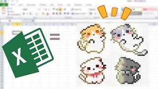 [PixelArt] Learn How To Draw Cute Cats In Excel Step By Step! ~ Part 1/2