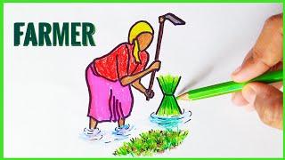 How to draw a FARMER - Farmer drawing easy - Agriculture drawing || Mousumi Zone