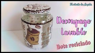 DECOUPAGE LAVABLE en Bote de cristal reciclado - Diy manualidades