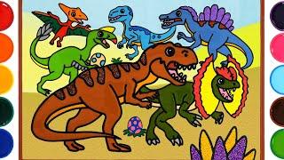 Dinosaur, Jelly Painting & Coloring for Kids | How to Draw Carnivorous dinosaur, Clay Drawing