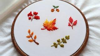 Autumn leaves embroidery | Autumn botanical elements | Easy leaf hand embroidery stitches
