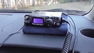 Yaesu FT-818 ND with handmade portable antenna.