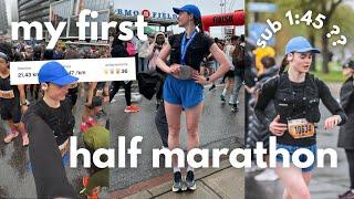 MY FIRST HALF MARATHON!!! Race Day Vlog + Sub 1:45 Half Marathon?!