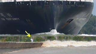 Watch Yang Ming Container Ship Maneuver a Sharp Turn – Massive Waves Follow!