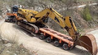 Equipment Transport: Moving a Caterpillar 365C Excavator On Mountain Peaks -Fasoulas H. Transport 4k