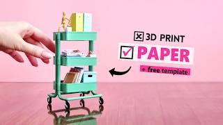 Miniature RÅSKOG CART (IKEA Inspired) for BARBIE DOLLS | How to make a Dollhouse Trolley with paper!