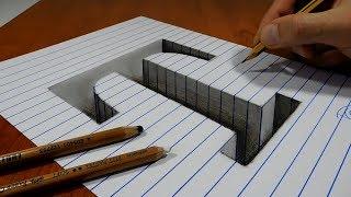 Draw a Letter T Hole on Line Paper   3D Trick Art