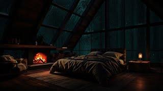 ️ Rain Falling, Fireplace Burning - Sleep Well Tonight In A Cozy Attic Room 