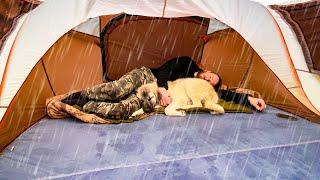 Camping in Heavy Rain • Cozy Day with my Dog,Cooking in Tent,Relaxing Rain Sounds