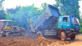 Incredible Old Dump Truck Stuck in Small Bulldozer Komatsu Help Save