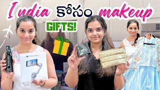 India kosam maa Indian outfits & makeup for gifting haul || Telugu Vlogs in USA || English Subs||A&C